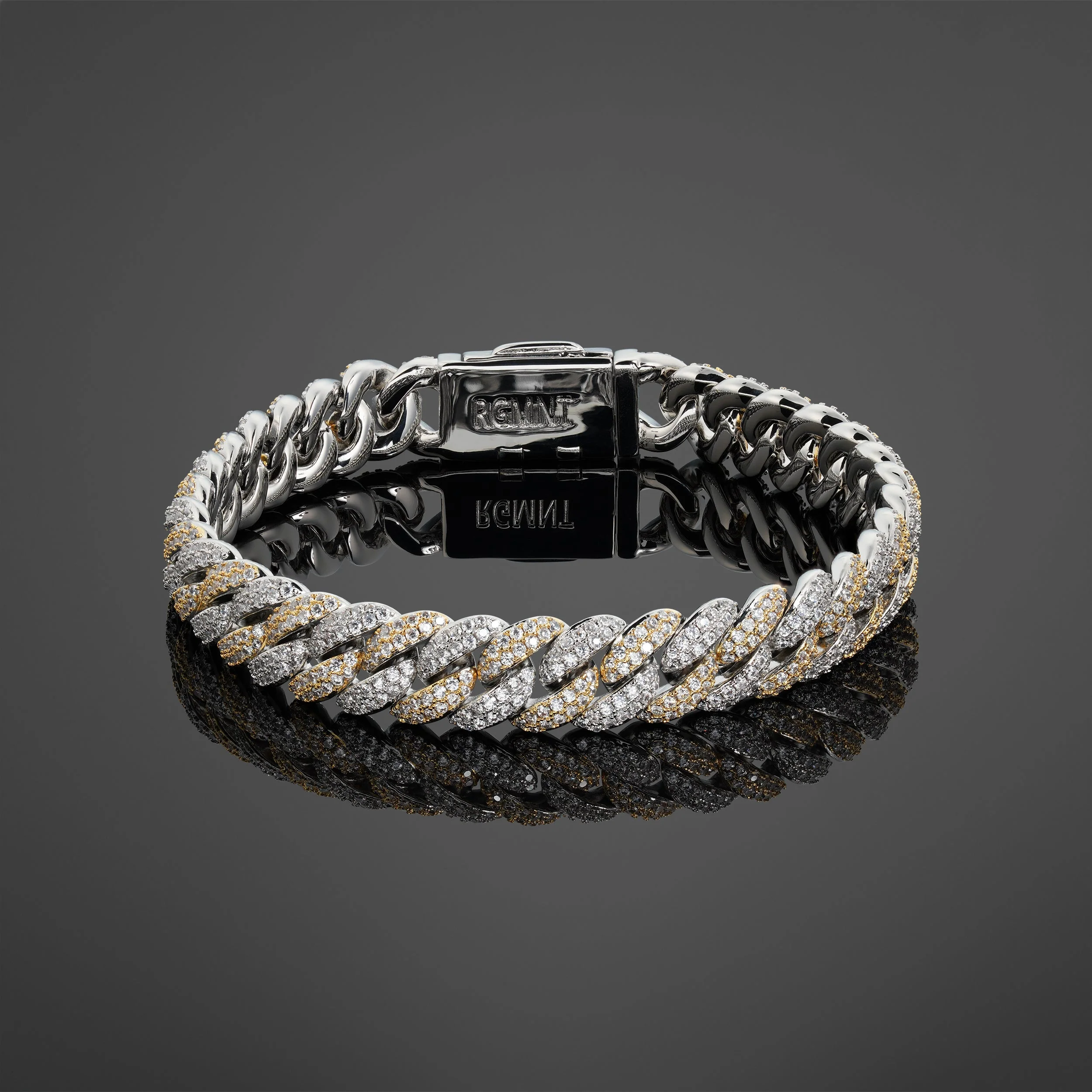 Two-Toned Iced Cuban Bracelet 10mm - Silver and Gold RG367